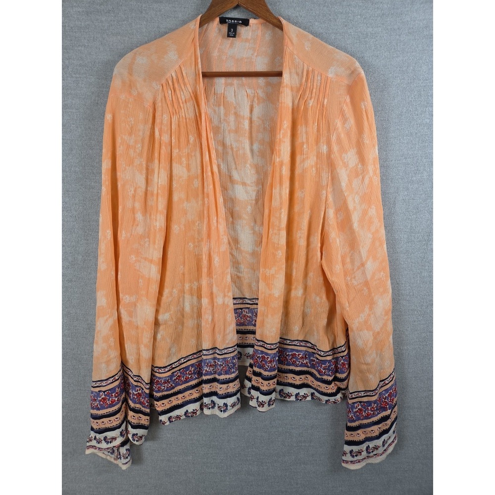 Torrid 3X Orange Creamsicle Open Front Flowy Blouse Cover Up Floral Edge 5333